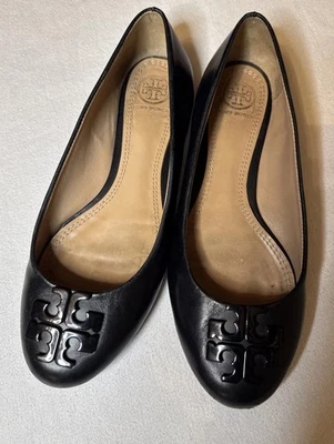 Tory Burch Lowell Women’s Leather Flats Size 6M Black, Black Logo - Image 1 of 4