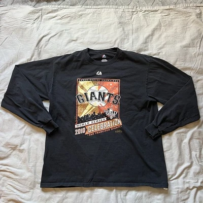 Camisa de los Gigantes de San Francisco para hombre XL 2010 celebración del campeonato larga majestuosa Foto 1 de 4