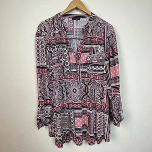 Cocomo Woman Pink Black Paisley Print Quarter Zip Long Sleeve Tunic Top 3X - Picture 1 of 7