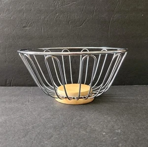 Vintage Metal Chrome And Wood Bowl Fruit Display 4.25" READ - Bild 1 von 8