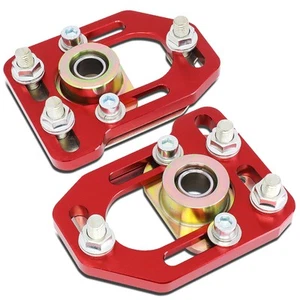 FOR 79-89 MUSTANG 2PCS FRONT ADJUSTABLE +/-3.0 CAMBER +/-2.0 CASTER PLATES RED - Picture 1 of 5