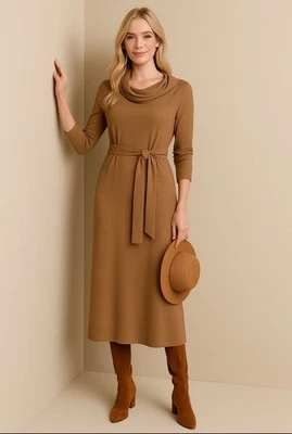 NUEVO SUAVE ENTORNO Vestido Paula Cinturón Midi Talla GRANDE Marrón Cacao Foto 1 de 4