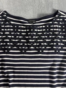 Talbots Striped Cotton Eyelet Dress Women’s L Blue White Nautical Floral Summer - Picture 1 of 11