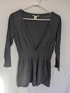 WHBM Cardigan Women’s Sz M Silk Gray Office Preppy 2 Buttons - Picture 1 of 10