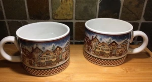 Lot of 2 8 Oz Sakura SNOW ANGEL VILLAGE Tea Cups Mugs EUC Debbie Mumm Christmas - Picture 1 of 8