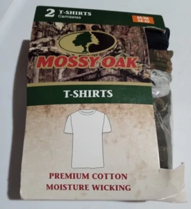 2 Pack Mens Mossy Oak T-Shirts - Moisture Wicking - Camo and Black - M (38-40) - Picture 1 of 2