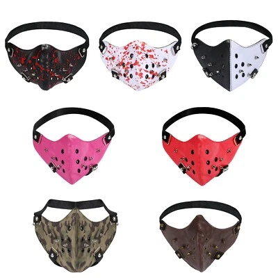 Máscara de cuero punk remache gótico motociclista motocicleta máscara media cara máscara deportiva Foto 1 de 4