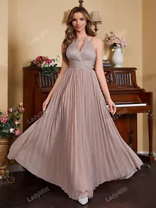 Sparkly Keyhole Neck Pleated Formal Evening Dresses For Women Halter Zip Back A - Picture 1 of 14