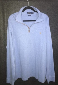 Polo Ralph Lauren Sweater Mens XL Lt Blue 1/4 Zip Pullover Estate Rib Flesh Pony - Picture 1 of 10
