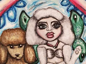POODLE FAERY Original 9x12 Pastel Painting Signed Artist KSams Art Fairy Gothic - Picture 1 of 1