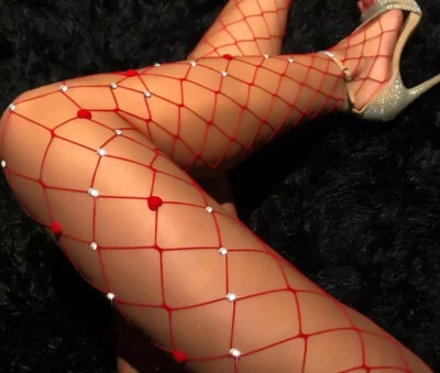 BNWT Sexy Rhinestone And Love Heart Red Fishnet Tights  Uk Seller - Image 1 of 2