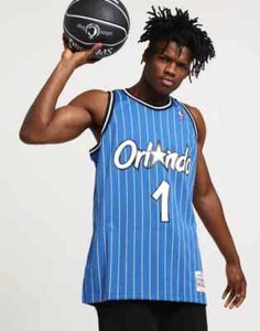 Camiseta deportiva swingman de Mitchell & Ness de la NBA Orlando Magic #1 azul a rayas - Imagen 1 de 6