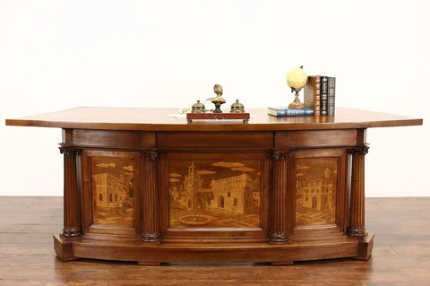 Italian Vintage Office or Library Desk, Marquetry Florence #45434 Cover