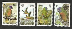 1987 Saint Lucia Sc #902-05 WWF - Amazona Vewrsicolor Parrots - Used set - Picture 1 of 1