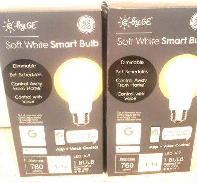 2 pack C by GE Soft White Smart Light Bulb LED A19 Google Amazon Alexa New - Image 1 of 4