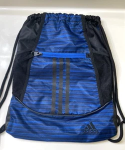 Adidas backpack blue pull string top zipper front great condition - Picture 1 of 9