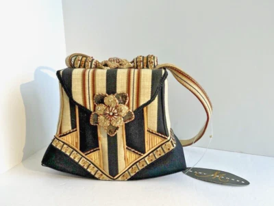 MARY FRANCES FABRIC EMBELLISHED BOX PURSE, New with tag  Beige & black  - Image 1 of 4