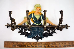 Perchero de montaje en pared de 4 ganchos de hierro fundido de colección estilo francés doncella niña - Imagen 1 de 14
