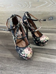 Office London Damen-High-Heels 5 Zoll Größe 5,5 marineblau Blumenmuster Plateau Knöchelriemen - Bild 1 von 8