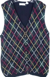 Vintage Liz Claiborne-Womens Cardigan Argyle Sweater Vest-1X Extra Large-Casual - Picture 1 of 7