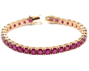 14K Rose Gold Plating Natural Ruby Gemstone 925 Sterling Silver Tennis Bracelet - Picture 1 of 8