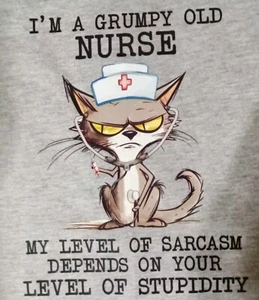 Funny Women's Graphic T-Shirt Gray Sz S "I'm A Grumpy Old Nurse..." New - Picture 1 of 5