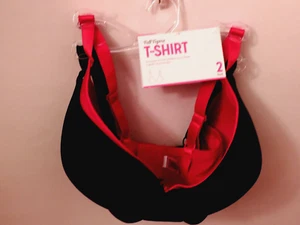 NEW KMART WOMEN'S FULL FIGURE T - SHIRT BRAS 42 D 2 PACK RED - BLACK SEARS - Picture 1 of 8