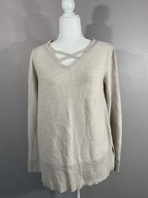 Suéter para mujer Relativity beige tostado mezcla de lana talla M patrón cruzado Foto 1 de 4