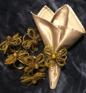 Pier One Perlen Serviettenringe Floral Gold Rost Grün Rot Herbst 6er Set - Bild 1 von 4