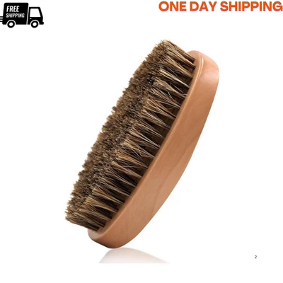 Men's Boar Hair Beard Brush - Soft Bristle Mustache Grooming, Oval Wood Handle - Image 1 of 4