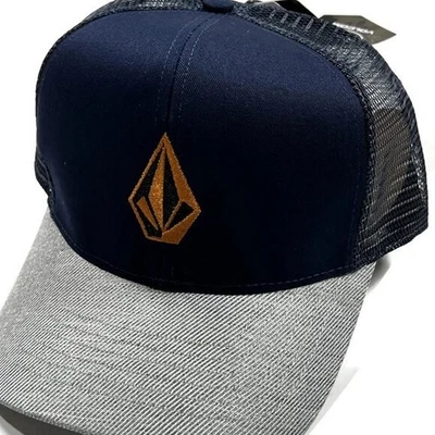 Volcom Full Stone Cheese Snapback Hat Cap Sea Navy Gray Meshback Adjustable New - Image 1 of 4