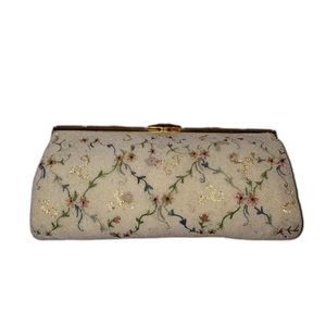 Vintage Safan Clutch Bag Womens White Beaded Floral Embroidered Purse France 60s - Picture 1 of 10