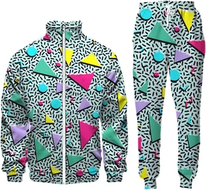 80s Track Suit Retro,90s Men's Tracksuits Outfit 2 Pieces Jacket and Pants,Me... - Picture 1 of 15