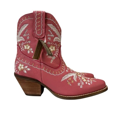 Botas de Vaquero DINGO Rosa Primerosa Floral Bordado al Tobillo Para Mujer Talla 8.5 M Foto 1 de 4