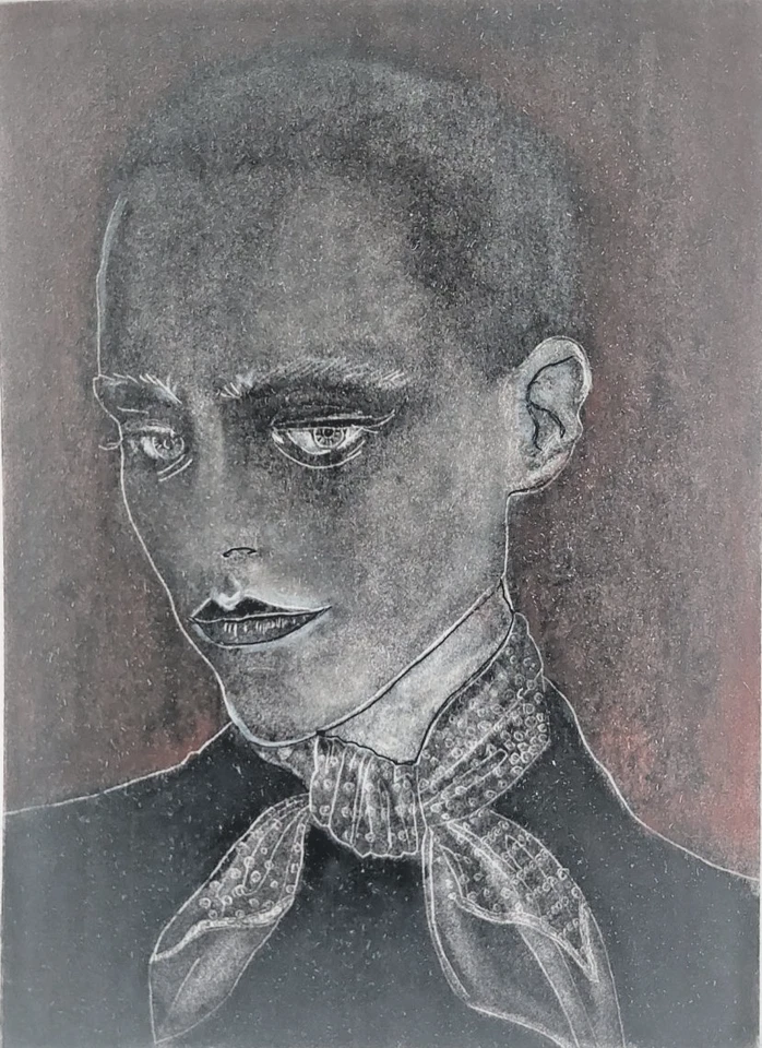 Dibujo de retrato original carbón - ÚNICO arte contemporáneo negro y rojo, 6,75x9 I Foto 1 de 4