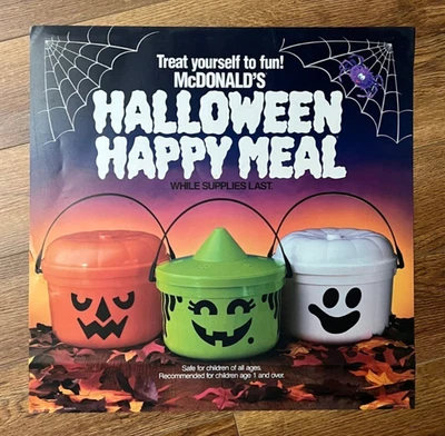 1989 McDonald's Halloween Happy Meal Boo Bucket 22" Translite Store Display Sign - Image 1 of 4