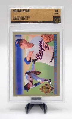 1993 Fleer Final Edition Nolan Ryan #6 Diamond Tribute Insert Golden Grading 10 - Image 1 of 2