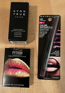 Lot Of 3 Avon True Color Dazzle, Maybelline Liner 165, Python Metallic Lip Kit - Picture 1 of 3