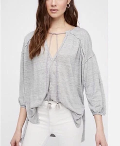 Free People We The Free Just A Henley Top Leinenmischung grau Damen XS - Bild 1 von 12