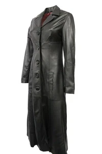 Damen Gothic Trench Isabel Mantel schwarz lang echtes Napa Leder Biker klassisch Mantel - Bild 1 von 9