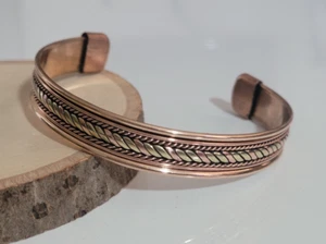 Brazalete brazalete de cobre puro cobre macizo alivio del dolor artritis 2 tonos - Imagen 1 de 5