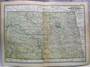CENTURY ATLAS MAP PAGE PLATE NO. 26 STATE OF NORTH DAKOTA 1911 VINTAGE - Picture 1 of 4