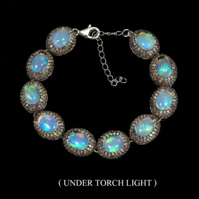 Pulsera de plata de ley 925 ovalada ópalo de fuego 9x7 mm zafiro 740p joyas de piedras preciosas Foto 1 de 4