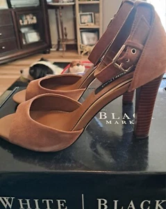 WHITE HOUSE BLACK MARKET BROWN SUEDE SLINGBACK PLATFORM HEELS WOMENS SHOES 8 M - Picture 1 of 11