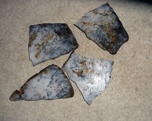 4 white agate Slabs with many Black Dendrite patterns, many branches - Bild 1 von 4