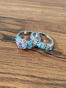 Violet Tanzanite ring set with Aquamarine Accents - size 8 - Picture 1 of 2