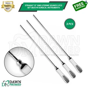 Straight 13” Sims Uterine Sounds Malleable 3 Pcs Set OB/GYN Surgical Instruments - Picture 1 of 8