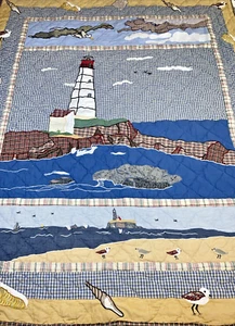 Patch Magic Group Quilt Throw & Pillow Shams Nautical Lighthouse Birds 60X48 - Picture 1 of 21