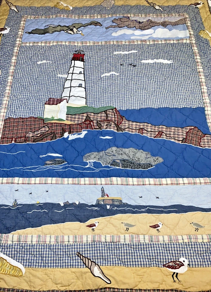 Patch Magic Group Quilt Throw & Pillow Shams Nautical Lighthouse Birds 60X48 - Image 1 of 4