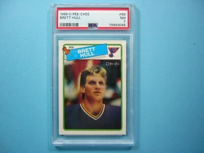 1988/89 O-PEE-CHEE NHL HOCKEY CARD #66 BRETT HULL ROOKIE RC PSA 7 NM SHARP!! OPC - Image 1 of 2
